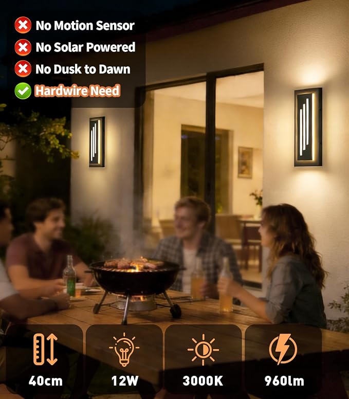 tewei 15.7'' Outdoor Wall Lights Modern Black LED Outdoor Wall Sconce, Large Long Exterior Lighting Fixtures, 3000K Waterproof Front Porch Lights Outside Lights for House, Garage, Indoor, 2 Pack