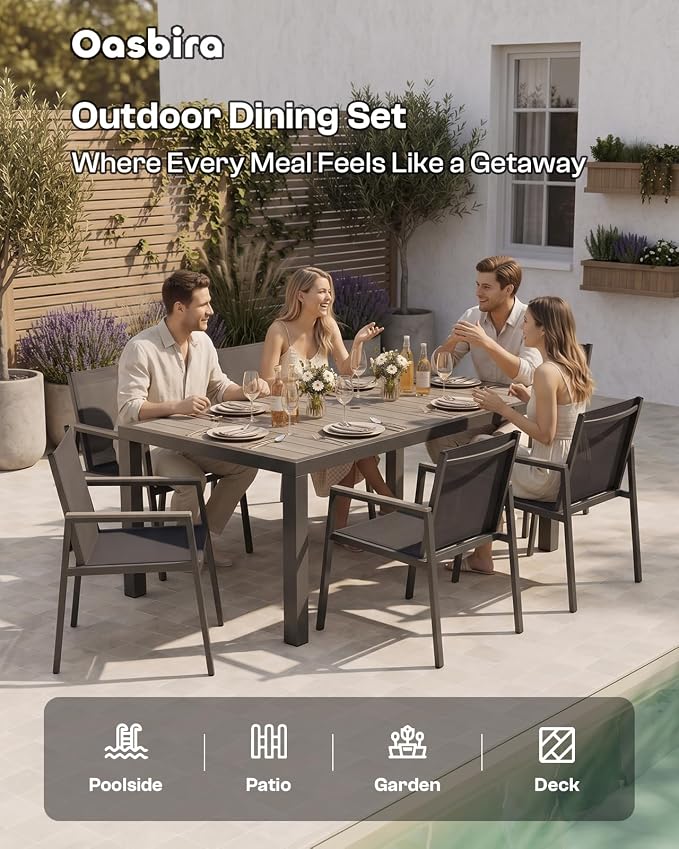 Outdoor Dining Set for 10, Aluminum Patio Table and Chairs Set, 12-Piece All Weather Patio Dining Furniture Set with Umbrella Hole for Backyard, Deck, Poolside (Gray)