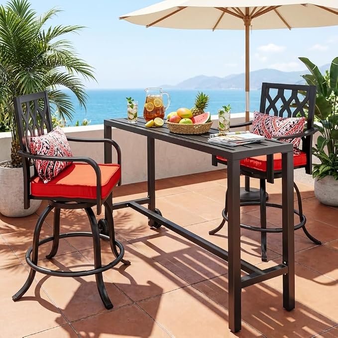 YITAHOME Outdoor Bar Table with Wheels, 55" Metal Patio Bar Height Table, Narrow Rectangle Console Table for Balcony Garden Poolside, Black