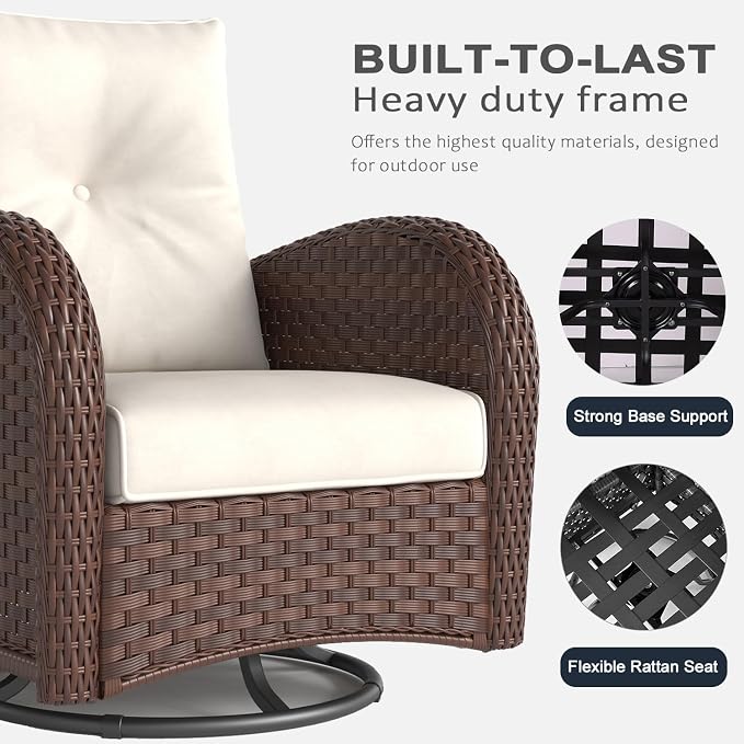 LayinSun 6 Pieces Outdoor Patio Furniture Set, Rattan Wicker Sectional Swivel Rocker Chairs Sets