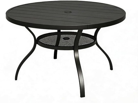 Oakcloud 41" Round Patio Dining Table, Outdoor Metal Round Table Patio Furniture Classic Black Table with 1.57" Umbrella Hole, for Garden Backyard Poolside Deck