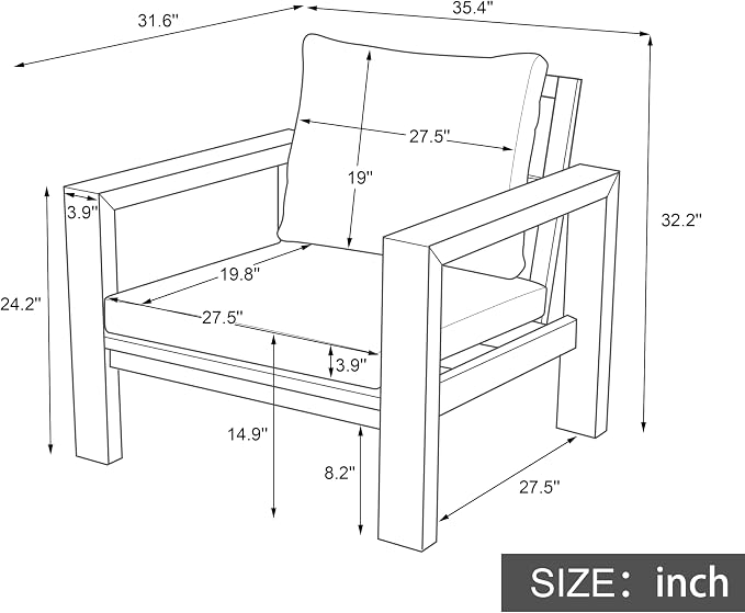 4 Pieces Patio Sofa Set Outdoor Seating Group 5-Person Sofa Set Outdoor Conversation Set with Cushions and a Coffee Table for Garden, Backyard,Balcony,Poolside (Light Teak#50)