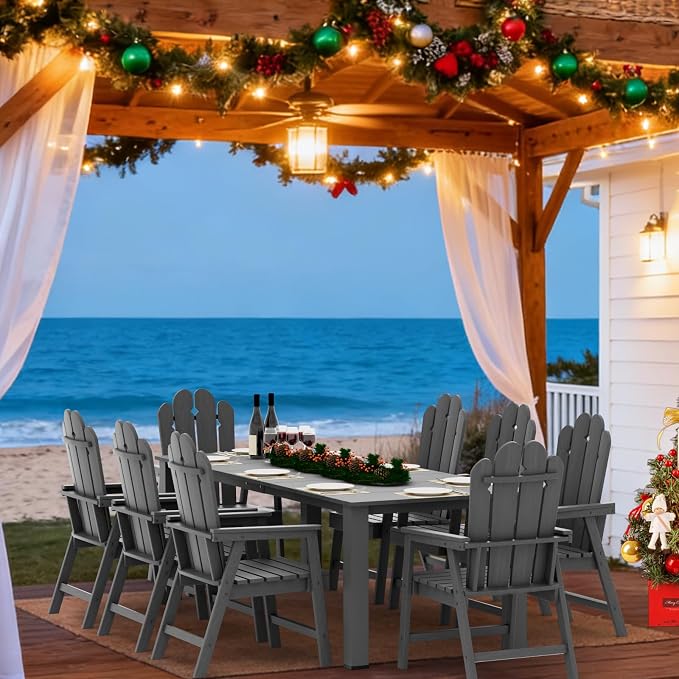 9 Piece Outdoor Table and Chairs Set for 8, Patio Dining, Gray | 89.4” table,oversize 8 seat patio dining set, durable HDPE wood-look, stable and spacious design for family gatherings