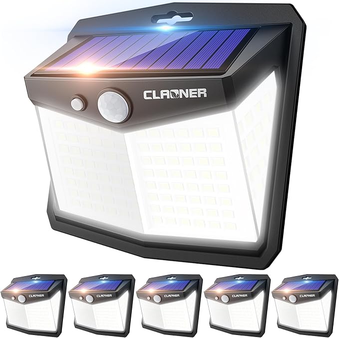 CLAONER Solar Lights Outdoor, [128 LED/6 Packs] Solar Motion Sensor Lights 3 Working Modes Outdoor Lights with 270° Wide Angle Wireless IP65 Waterproof Security Light for Fence Patio, Cold White