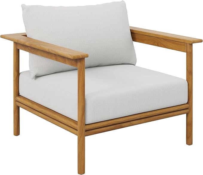 Modway Wren Teak Wood Outdoor Patio 4 Piece Furniture Set in Natural Sail