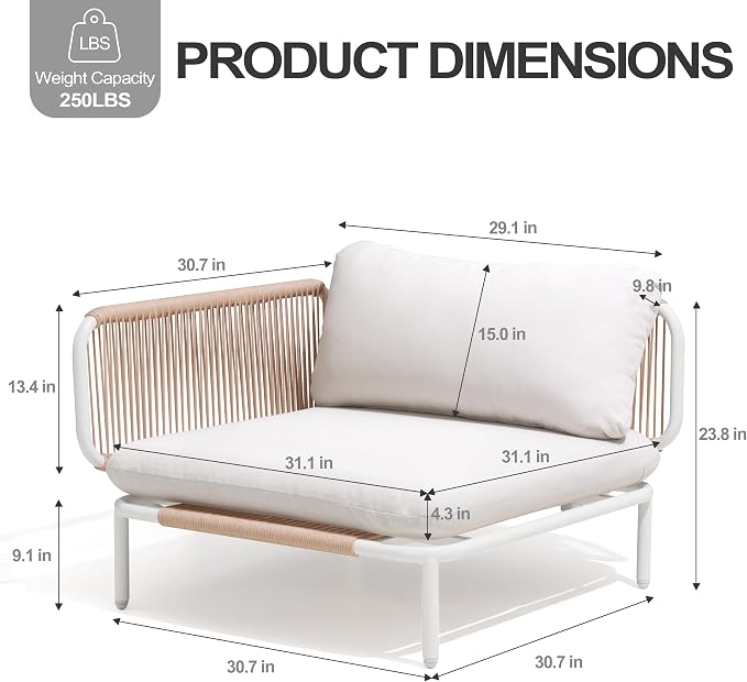 6-Piece Patio Furniture Set, Oversized Outdoor Sectional Sofa with Thick Cushions, Weather-Resistant Metal Frame Conversation Set for Backyard, Garden, Poolside - Beige Cushion