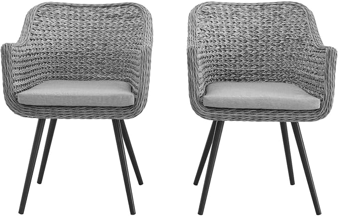 Modway EEI-3181-GRY-GRY-SET Endeavor Outdoor Patio Wicker Rattan Dining Armchair, Set of 2, Gray