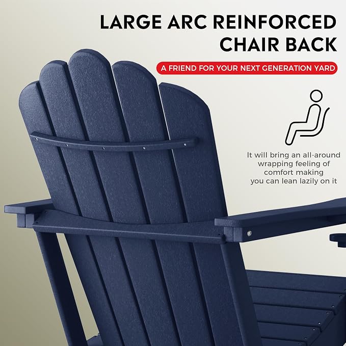 Costaelm Lakeview 2-Piece Outdoor Patio HDPE Adirondack Chair with Ottoman and Cup Holder Set, Navy Blue