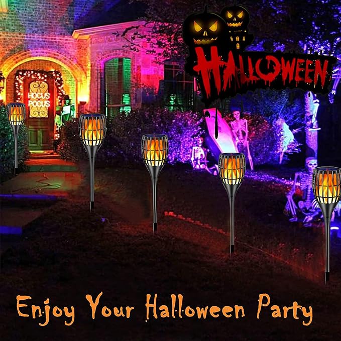 Solar Lights Outdoor 43" Flickering Flame Solar Torch Lights | 99 LED Higher & Larger Solar Flame Lights for Halloween Decor, Waterproof Solar Garden Lights for Garden Patio Pathway Yard