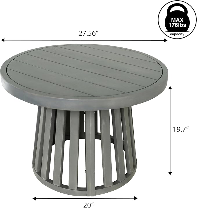 JONATHAN Y Solanya 28" Round Acacia Wood Outdoor Coffee Table with Slatted Tapered Base, Weather-Resistant Solid Wood Center Table for Patio, Garden, Deck, Gray Wash END7000B