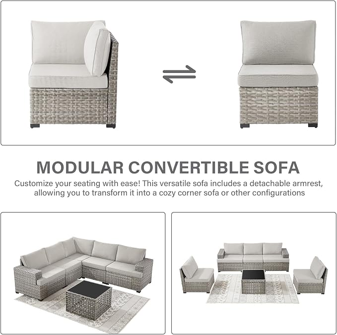 Modular Outdoor Couch Wicker Patio Sofa - High Backrest Wicker Sofa with Removable 4” Cushions All-Weather 3 Seater Seating Patio Couch for Deck Proch Balcony Backyard