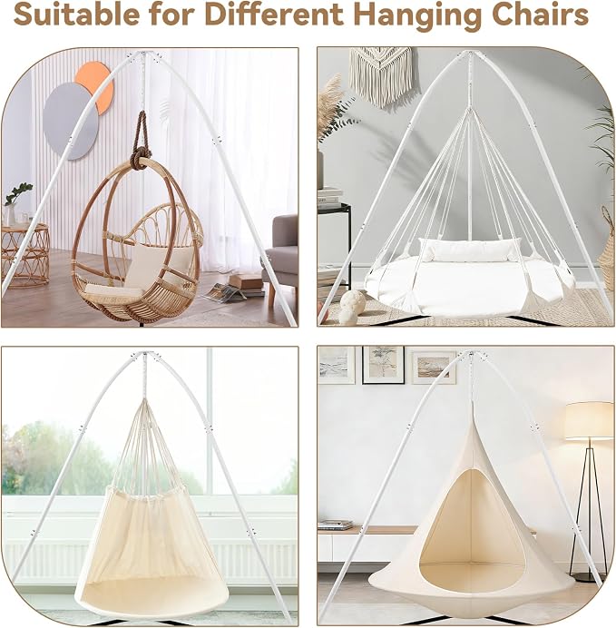 Tripod Hammock Chair Stand for Multi-Use, Heavy-Duty Hammock Chair Stand for Indoor & Outdoor, with Height Adjustable Triangular Design, 330 lbs Capacity, Easy Assembly, Stand Only - White