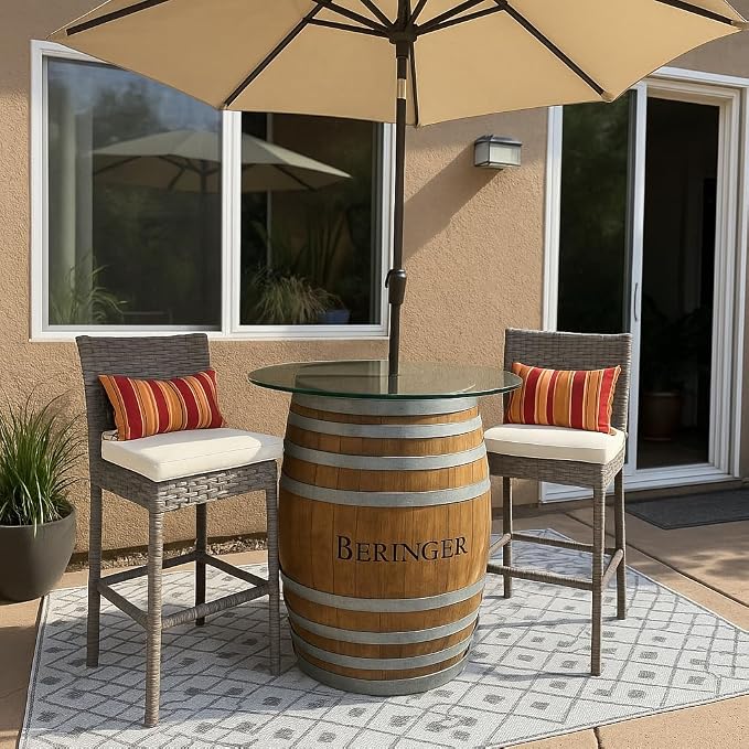 Audio-Visual Direct Tempered Glass Patio Table Top with Rounded Edge (36" with 1 5/8" Center Hole) Includes Free Umbrella Hole Ring and Cup Set