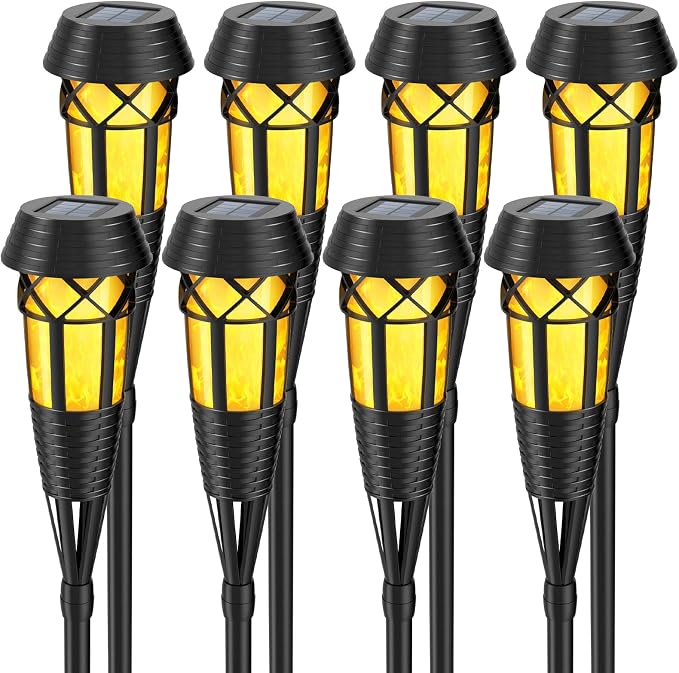 Flickering Flames Torch Light Solar Garden Lights Waterproof Landscape Lighting - 8 Pack