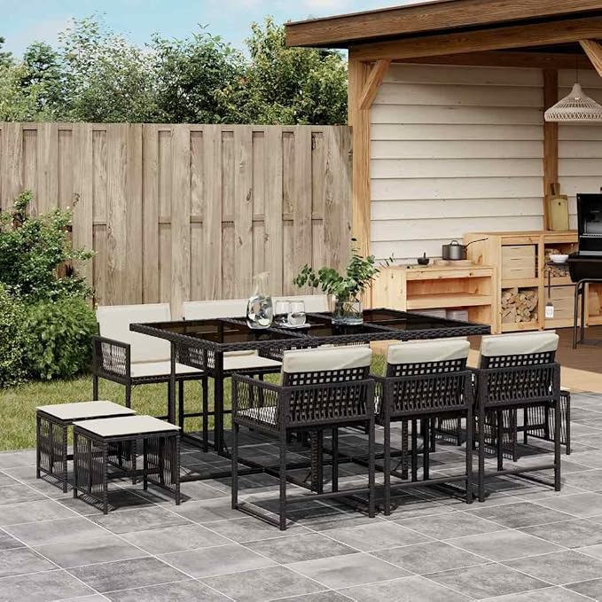 11 Piece Outdoor Dining Set for 10 People, Large Foldable PE Rattan Garden Table and Chairs with Cushioned Seats for Patio, Backyard, and Deck