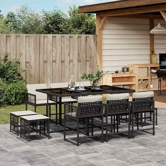 11 Piece Outdoor Dining Set for 10 People, Large Foldable PE Rattan Garden Table and Chairs with Cushioned Seats for Patio, Backyard, and Deck