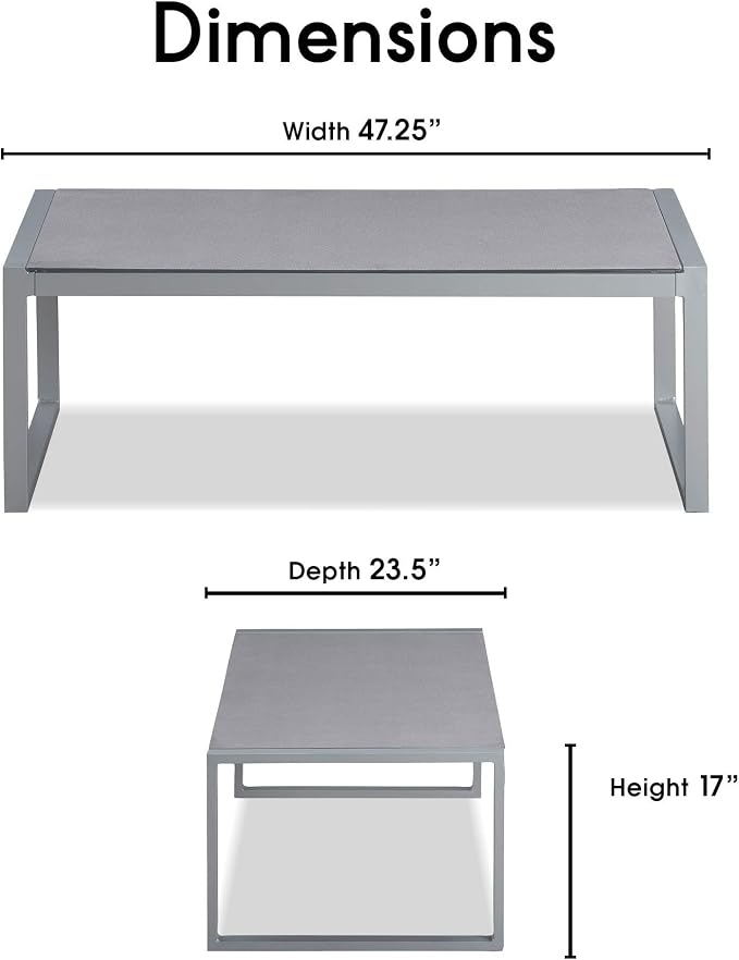 Elle Decor Tropez Mesh Outdoor Patio Furniture Collection with Metal Frame Coffee Table, Gray