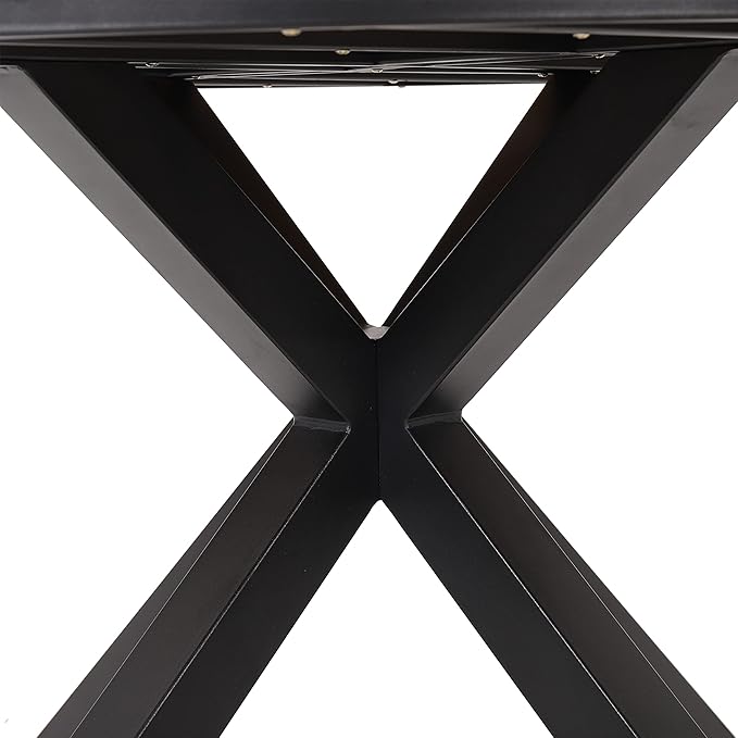 Merax 45" Round Outdoor Patio Dining Table Teak Acacia Wood Tabletop and Black Metal Leg, Modern Industrial Style Patio Dining Table