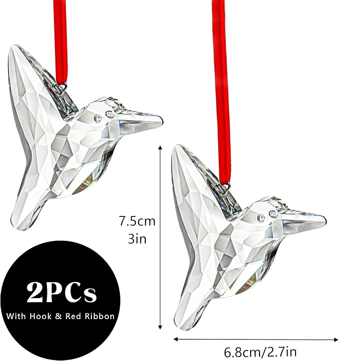 Clear Hummingbird Crystal Suncatchers 2 Pcs 3 Inch Rainbow Hanging Decor | Rainbow Glass Hummingbird Sun Catcher Hanging Pendants Crystal Prisms Set of 2 for Window Garden Home Christmas Decor