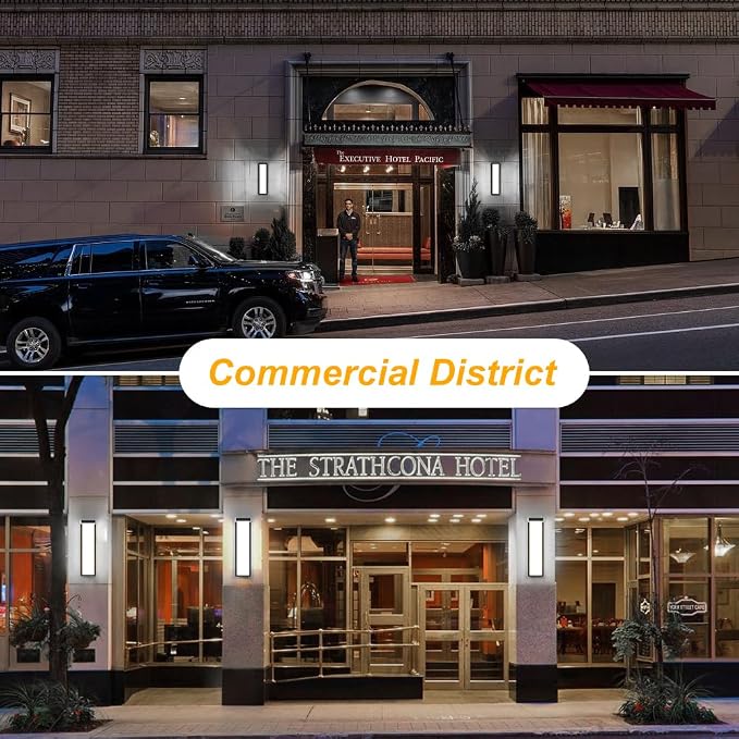 LED Outdoor Wall Light Fixture,16in Dimmable Modern Porch&Patio Wall Light Fixture,6000K Black Exterior Sconce Light Mounted for House Garage Porch Courtyard(2Packs)