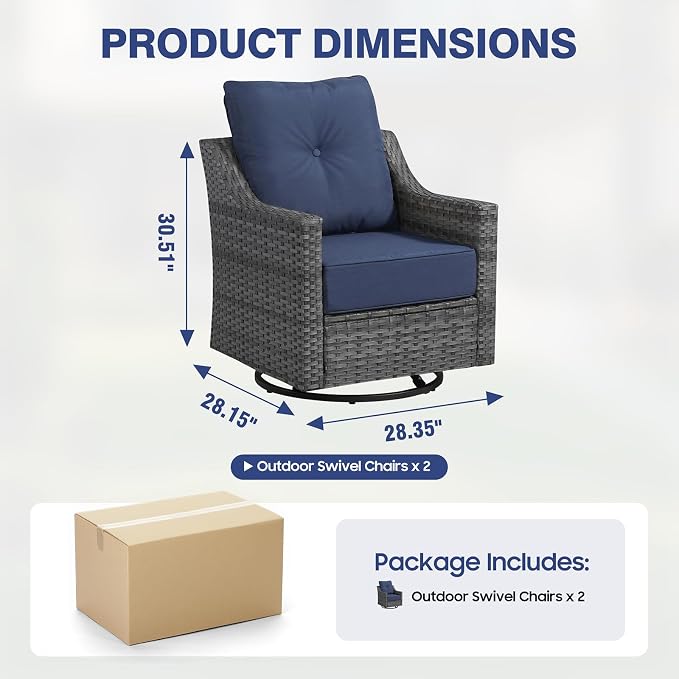 Patio Furniture Set,360°Swivel Glider Patio Chairs Set of 2,Comfortable Seating with 6 Inch Thick Cushions and Smooth Rocking Motion,All-Weather Wicker Patio Set for Porch Deck Balcony Garden