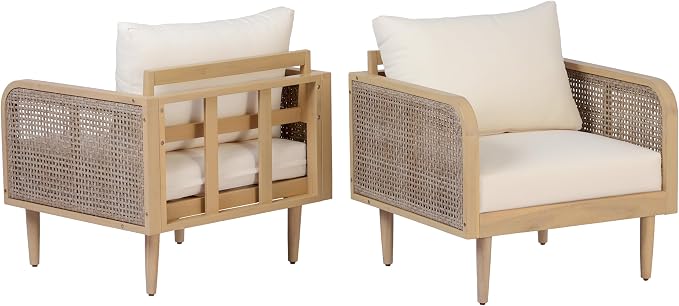 Christopher Knight Home Edward 5 Piece Patio Furniture Set with 3-Seater Sofas, Club Chairs and Coffee Table, Outdoor Acacia Wood Conversation Set, Patio Sofa Set for 8, Light Teak+Light Brown+Cream