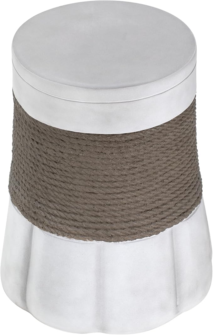 Concrete Outdoor Side Table with Rope Detail, Round Accent Table, Modern Patio End Table for Backyard Garden Balcony Living Room