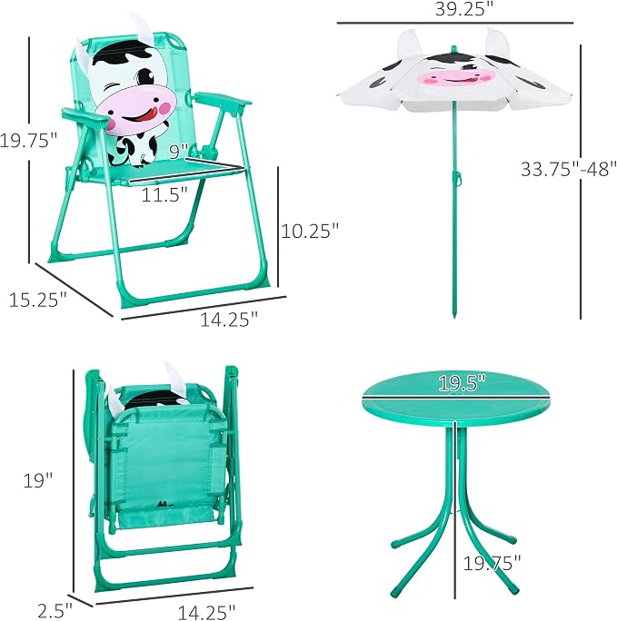 Outsunny Kids Table and Chair Set, Outdoor Folding Garden Furniture, Picnic Table for Patio Backyard, with Removable & Height Adjustable Sun Umbrella, White