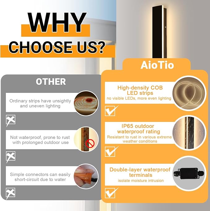 AioTio Modern Outdoor Wall Light Fixture, 2pack 39inch Black LED Outdoor Lights, Modern Porch & Patio Sconce, 3000K Long Strip Light Fixture Outside for House, Garage, Front Door