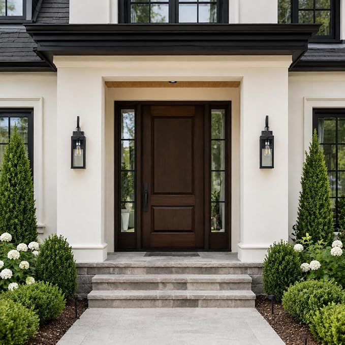 Motion Sensor Outdoor Lights Fixture Exterior Wall Sconce 2 Packs | 20” Large Size,3 Lighting Mode,Black, Waterproof Outside House Porch Lantern,E26 Socket