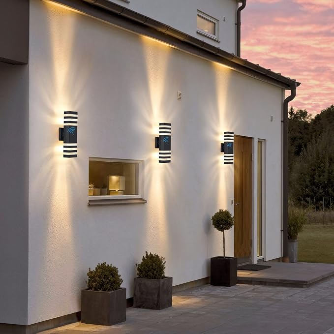DASTOR Dusk to Dawn Outdoor Wall Lights, Modern Exterior Sconce Lighting Fixtures, Up and Down Outdoor Porch Lights, Aluminum Waterproof Outside Lights for House Porch Garage, 2 Pack