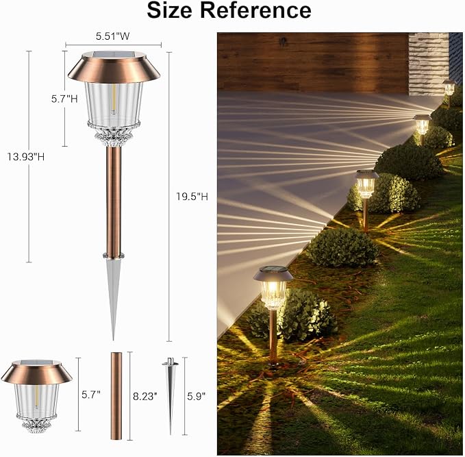 XMCOSY+ Solar Lights Outdoor Waterproof, 4 Pack Solar Pathway Garden Lights | 10-40LM Dimmable Warm White, All-metal Auto On/Off Solar Light, Waterproof Solar Powered Light for Driveway Walkway Sidewalk