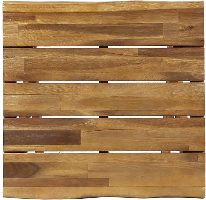 IRONORA Natural Acacia Wood Outdoor Side Table, Square Slatted Top Patio End Table with X-Shaped Legs, Weathered Teak Finish for Backyard Garden Balcony