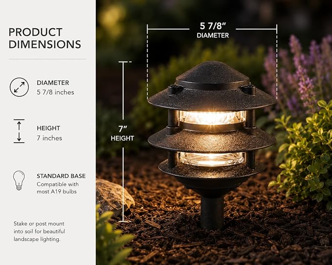 Generation Lighting Hardwired 120V Outdoor Pagoda Path Light, Black | Wet-Rated Aluminum Fixture with Clear Glass, Landscape Path Lights, Garden Lights, or Outdoor Lighting for Driveway Decor