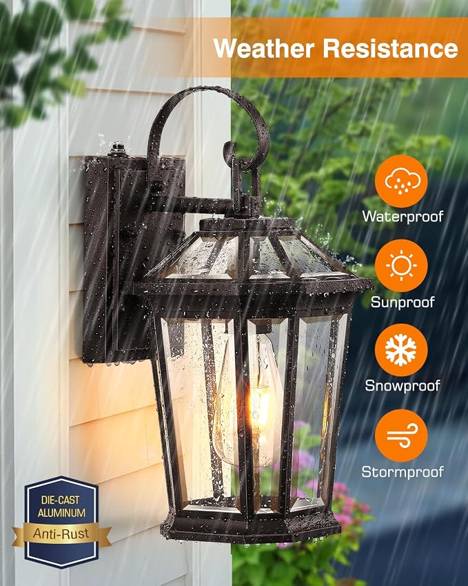 VIANIS 2-Pack Oil Rubbed Bronze Outdoor Lights Wall Mount, Dusk to Dawn Wall Lights for House Outside, Aluminium Modern Porch Lights Sconce, Exterior Wall Lantern Fixture with Waterproof, Anti-Rust