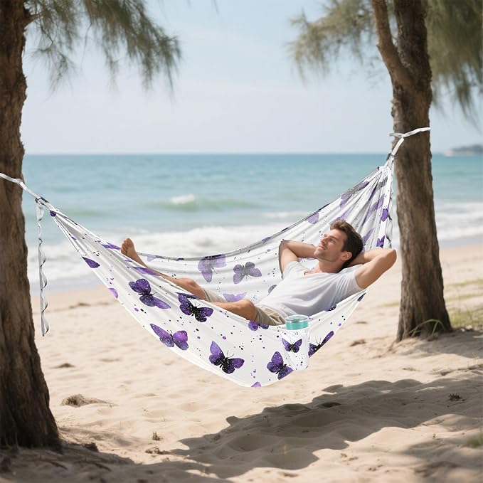Camping Hammock Outdoor Hammocks for Outside Butterflies Watercolor Galaxy Beach Trees Portable Lightweight with Pockets Tree Straps Indoor