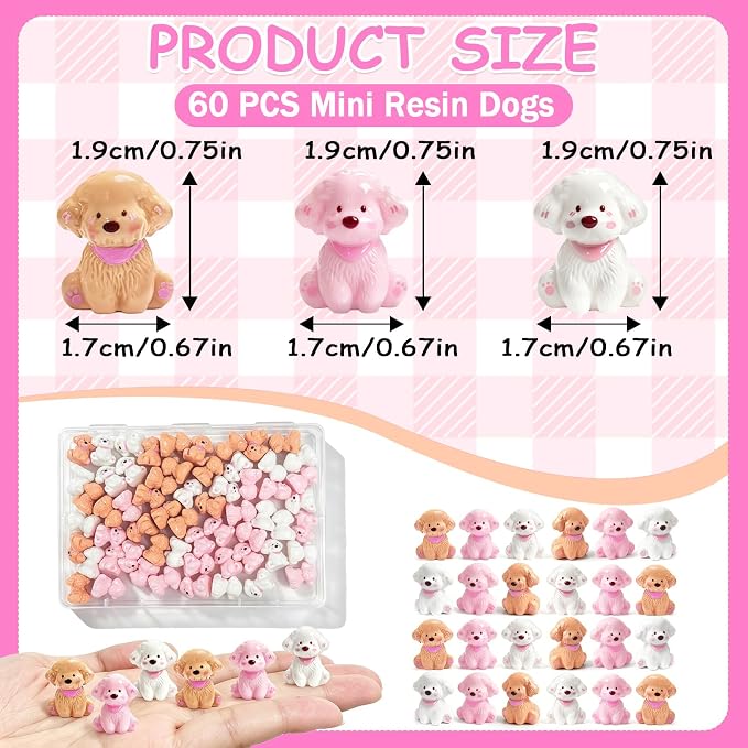 60 Pcs Mini Resin Dog Figurines Animal Statues Miniature Figures for Crafts Fairy Garden Accessories Micro Landscape Decoration