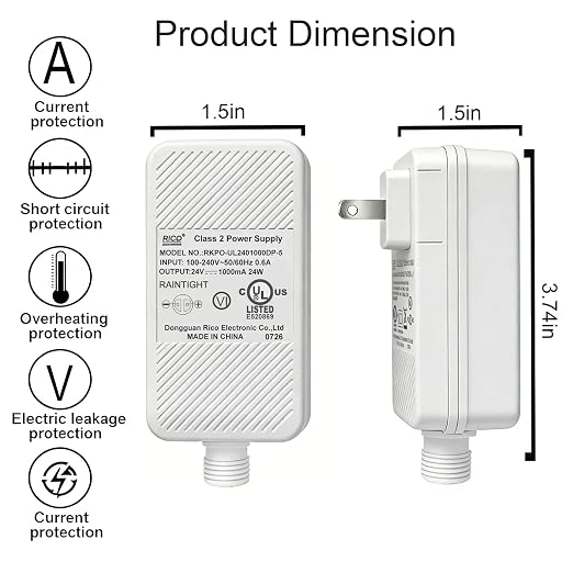 Class 2 Power Supply for Permanent Outdoor Lights, 24V 1A 24W Power Adapter | LED Transformer Replacement and Suitable for Permanent Outdoor Lighting Within 33ft（10m）