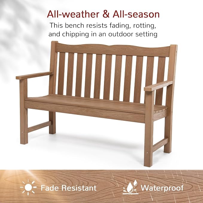 Stoog Oversized All-Weather Garden Bench & Chairs Set, 3-Piece Patio Furniture Set, Include 2 Chairs and 1 Garden Bench, for Porch, Backyard, Lawn, Pool and Deck, Teak
