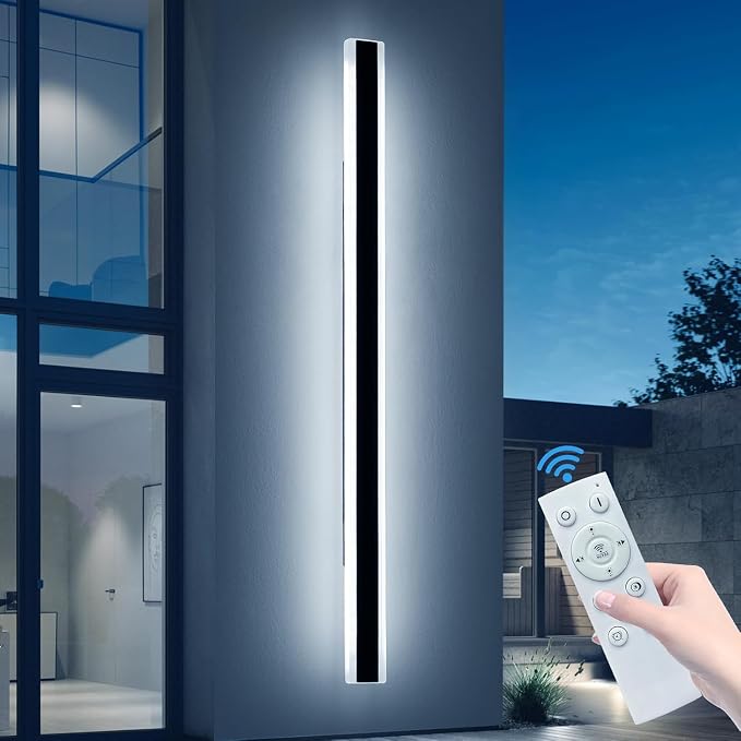 79inch Outdoor Dimmable Wall Sconces, Modern Wall Mounted Lights, 3 Color 3000K/4500K/6000K, IP65 Waterproof Minimalist Long Porch Light Fixture for Patio Garage Fence with Remote Control