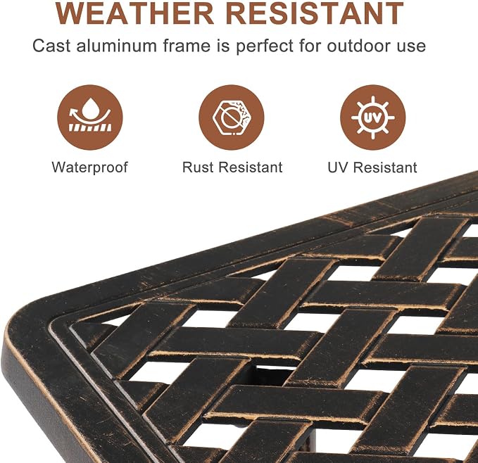 Outdoor Cast Aluminum Side Table,Cast Aluminum Outdoor Anti-Rust Patio Coffee Bistro Table for Indoor,Garden,Porch,Balcony(Square Antique Bronze)