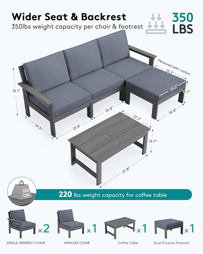SERWALL HDPE Outdoor Sectional with Ottoman & Coffee Table