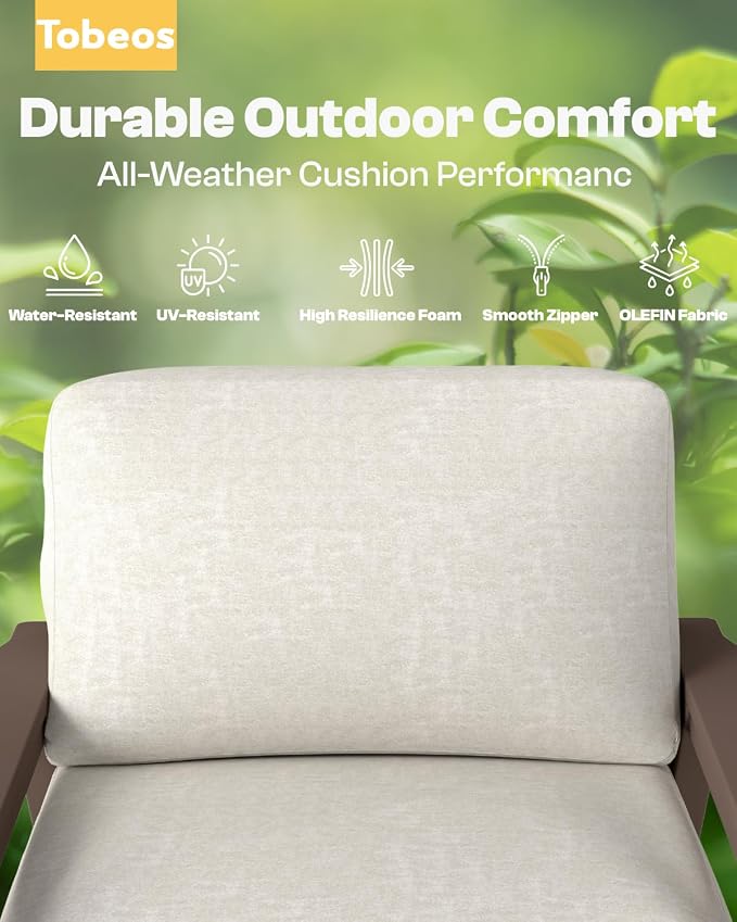 HDPE 5 Piece Patio Furniture Set, Outdoor Couch with Washable Thick Beige Cushions & Coffee Table, Outdoor Sectional Furniture for Backyard, Deck, Lawn, Porch (Brown Frame)