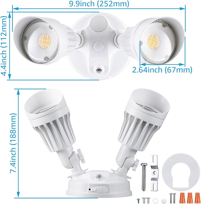 LEONLITE 3CCT Dusk to Dawn LED Security Lights with Photocell, White | Adjustable Dual-Head Flood Light Outdoor, 3000K/4000K/5000K Selectable, 25W(200W Equiv.), Wet Location, Aluminum, ETL Listed