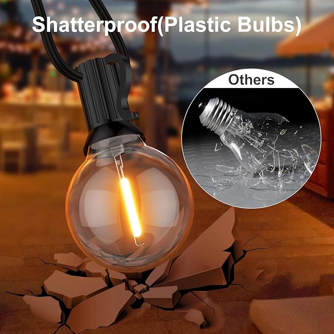 GPATIO Outdoor String Lights, 100FT G40 Bulbs Shatterproof Patio Lights, Waterproof Dimmable Hanging Outdoor Lights, Connectable LED Outside Lights for Backyard Yard Gazebo Porch Party