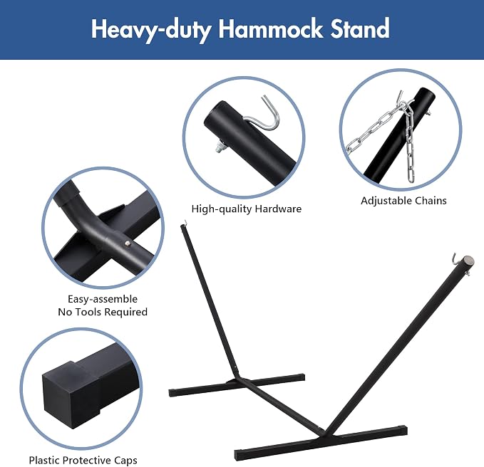 ANOW Double Hammock with Stand 12FT Included, Heavy Duty Hammock with Stand for Outside, 450 LBS Weight Capacity, Green & Blue Stripe