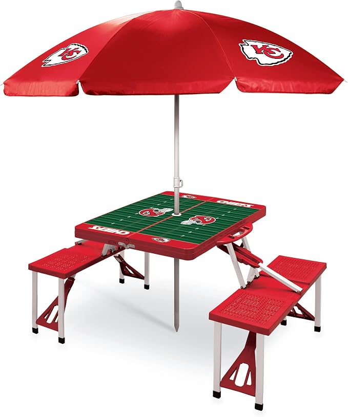 PICNIC TIME NFL Picnic Table Portable Folding Table with Seats and Umbrella
