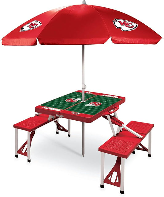 PICNIC TIME NFL Picnic Table Portable Folding Table with Seats and Umbrella