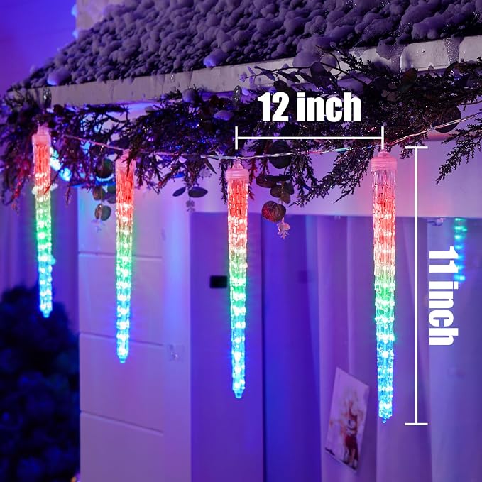 Brightown Christmas Icicle Lights Outdoor, 20Ft Meteor Shower Lights with 20 Large Tube 480 LED Dropping Effect, Waterproof Icicle Christmas Decorations for House Eave Roofline, Multicolor
