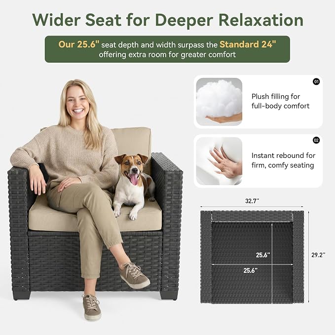Aoxun Patio Furniture Set, 5 Piece Outdoor Sectional Sofa with Ottomans, Wicker Outdoor Furniture Conversation Sets with Waterproof Cover for Backyard Beige